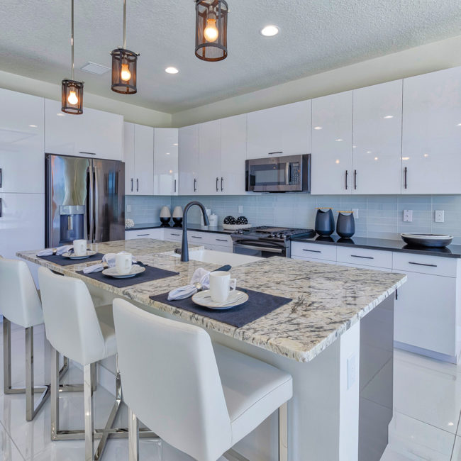 1 Modern White Gray Gloss Flat Slab Kitchen cabinets Lake Worth FL Eurocraft Gulfstream Akel Homes Costa
